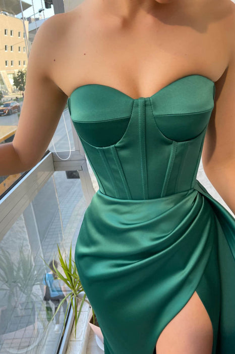 Amazing Emerald Green Sweetheart Long Mermaid Prom Dress with Slit