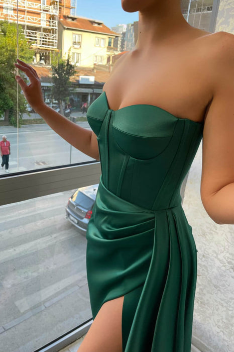 Amazing Emerald Green Sweetheart Long Mermaid Prom Dress with Slit