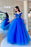 Amazing Royal Blue Long Sleeve Tulle Prom Dress with Appliques