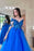 Amazing Royal Blue Long Sleeve Tulle Prom Dress with Appliques