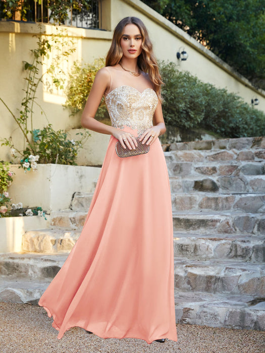 Appliques Cheap Long Prom Dresses Dusty Rose Evening Party Gown - Prom Dresses