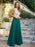 Appliques Cheap Long Prom Dresses Dusty Rose Evening Party Gown - Dark Green / US 2 - Prom Dresses