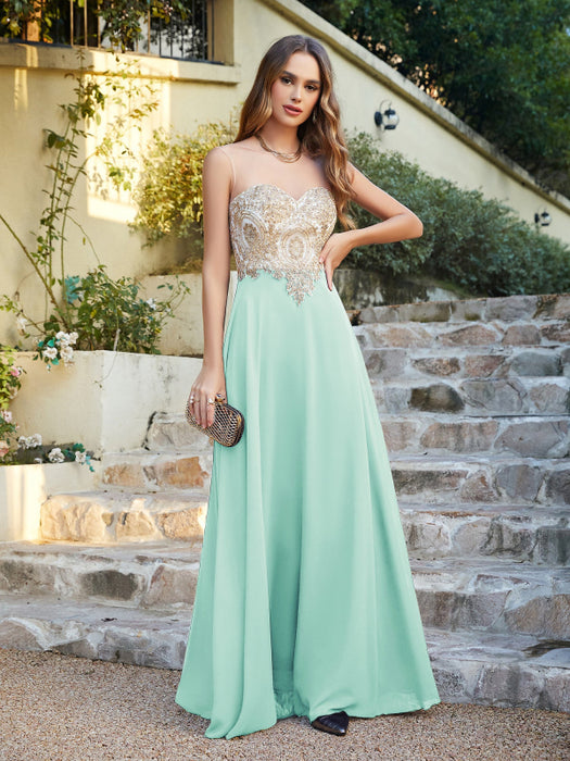 Appliques Cheap Long Prom Dresses Dusty Rose Evening Party Gown - Mint / US 2 - Prom Dresses