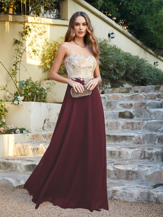 Appliques Cheap Long Prom Dresses Dusty Rose Evening Party Gown - Prom Dresses