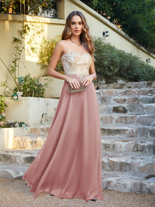 Appliques Cheap Long Prom Dresses Dusty Rose Evening Party Gown - Prom Dresses