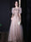 Apricot Evening Dress A-Line Jewel Neck Half Sleeves Lace-up Applique Floor-Length Lace Formal Dinner Dresses