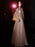 Apricot Evening Dress A-Line Jewel Neck Lace 3/4-Length Sleeves Applique Floor Length Formal Party Dresses