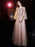 Apricot Evening Dress A-Line Jewel Neck Lace 3/4-Length Sleeves Applique Floor Length Formal Party Dresses