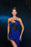 Asymmetrical Navy Blue Tulle Prom Dress with Black Corset, Slit, Sequins, and Pleats