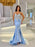 Baby Blue Mermaid Prom Dress Long Sweetheart Sleeveless with Beads