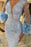 Baby Blue Prom Dress V-Neck Sequins with Feather Appliques