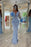 Baby Blue Prom Dress V-Neck Sequins with Feather Appliques