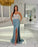 Baby Blue Prom Dress with High Slit, Spaghetti Strap Sweetheart Appliques