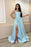 Baby Blue Spaghetti-Strap Charmeuse A-Line Prom Dress with Split