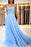 Baby Blue Sweetheart A-Line Lace Long Prom Dress with Slit