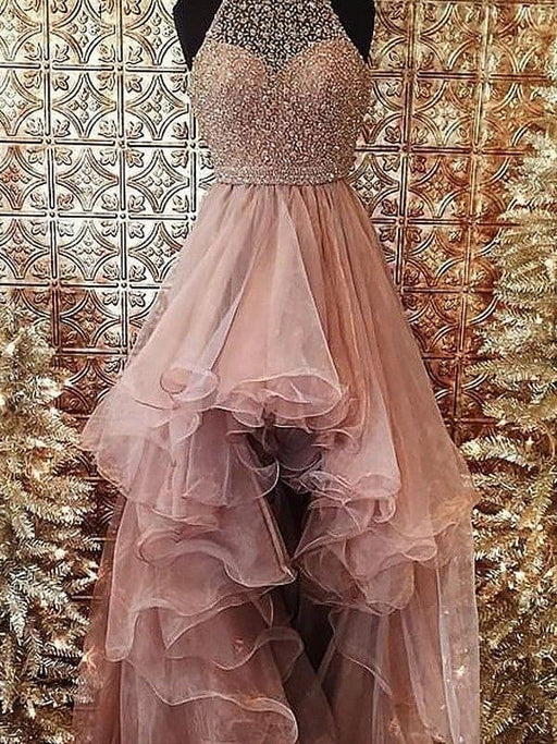 Ball Gown Halter Sleeveless Beading Sweep/Brush Train Tulle Dresses - Prom Dresses