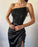 Beautiful Black Sequins Sleeveless Strapless Prom Dress with High Slit