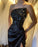 Beautiful Black Sequins Sleeveless Strapless Prom Dress with High Slit