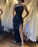 Beautiful Black Sequins Sleeveless Strapless Prom Dress with High Slit