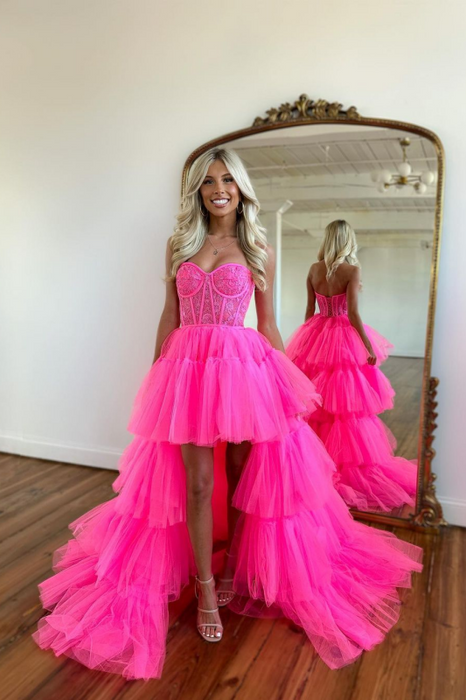 Beautiful Rose Prom Dress with Sleeveless Gown Tulle Train Bridelily