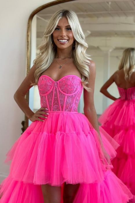 Beautiful Rose Prom Dress with Sleeveless Gown Tulle Train