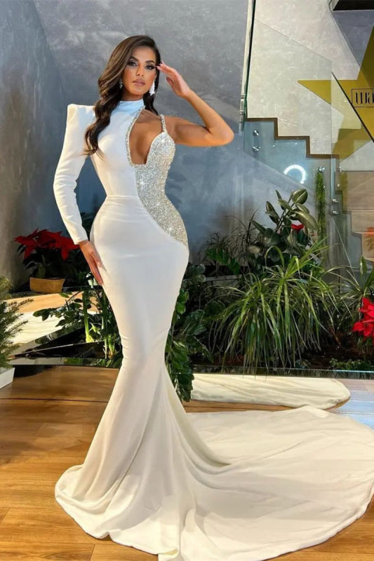 Beautiful White Cut Out One Shoulder Mermaid Prom Dress