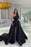 Black A-Line Prom Dress One Shoulder Long Sleeveless with Split