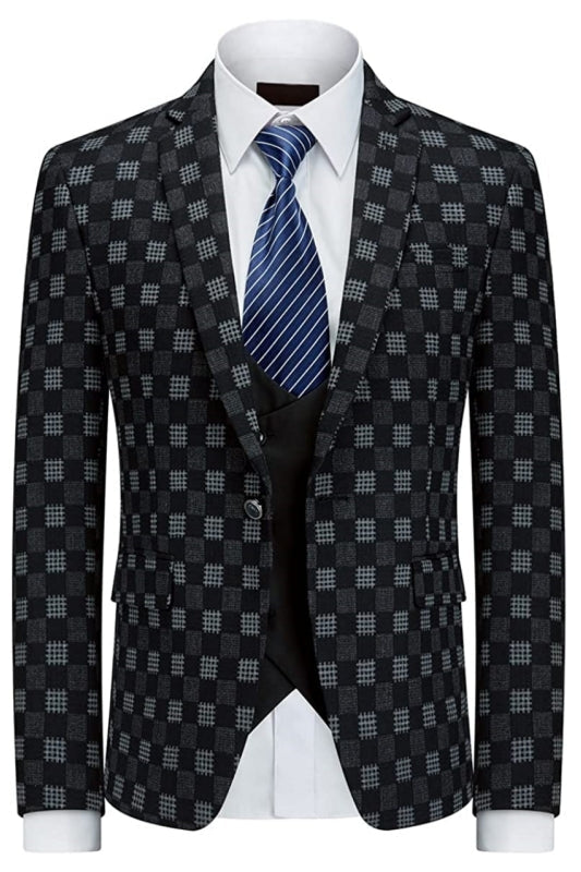 Parker Fancy Black And Gray Plaid Three Pieces Men Suits For Business