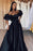 Black Bubble Sleeves Strapless Mermaid Long Prom Dress