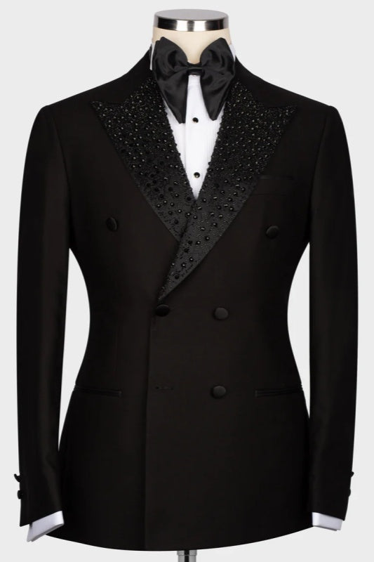 Lloyd Black Double Breasted Wedding Men Suits With Sequins Peaked Lapel