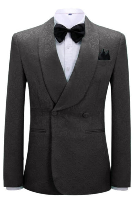 Verne Formal Black Jacquard Shawl Lapel Double Breasted Wedding Suits