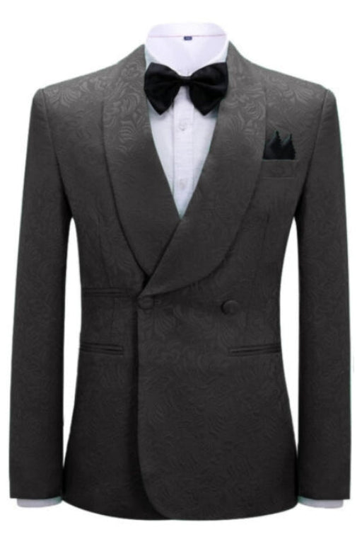 Verne Formal Black Jacquard Shawl Lapel Double Breasted Wedding Suits