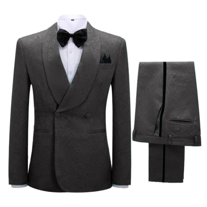 Verne Formal Black Jacquard Shawl Lapel Double Breasted Wedding Suits