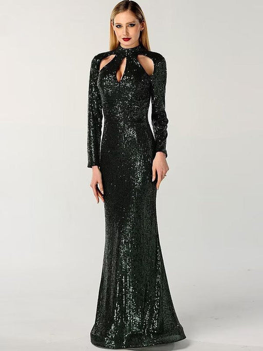 Black Green Long Sleeve Sexy Mermaid Prom Dress