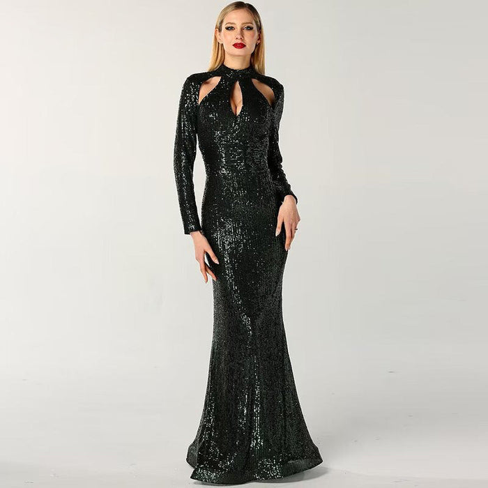 Black Green Long Sleeve Sexy Mermaid Prom Dress