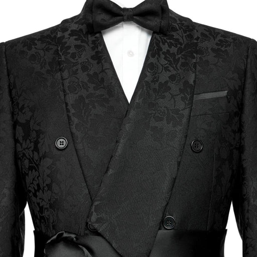 Atwood Black Jacquard Shawl Lapel Double Breasted Bespoke Wedding Suits