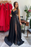 Black Long Prom Dress with Slit V-Neck with Pleats