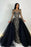 Black Long Sleeve Appliqued Mermaid Prom Dress with Detachable Ruffles