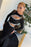 Black Long Sleeves Mermaid Prom Dress High Neck with Beadings