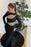 Black Long Sleeves Mermaid Prom Dress High Neck with Beadings