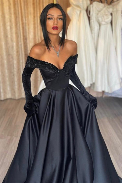 Black Off-the-Shoulder Mermaid Prom Dress with Gloves