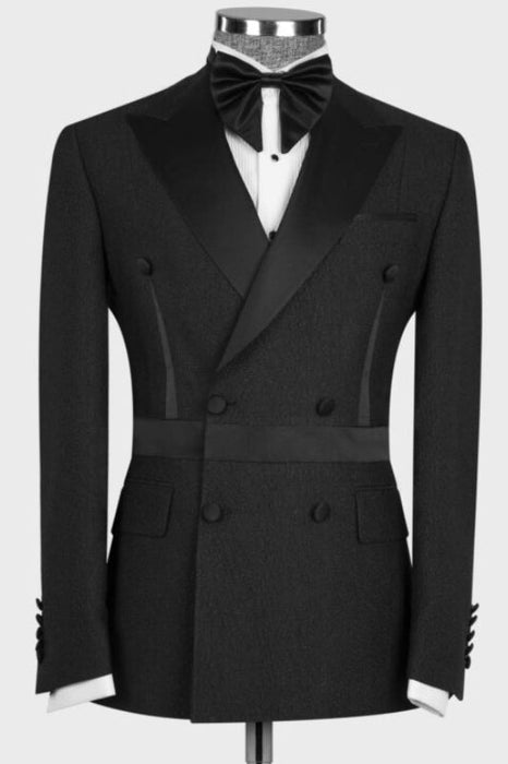 Tracy Simple Black Peaked Lapel Double Breasted Prom Suits For Men