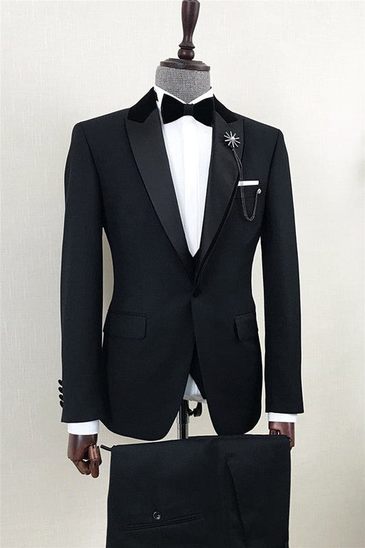 Andrew Modern Black Peaked Lapel One Button Wedding Suits For Men