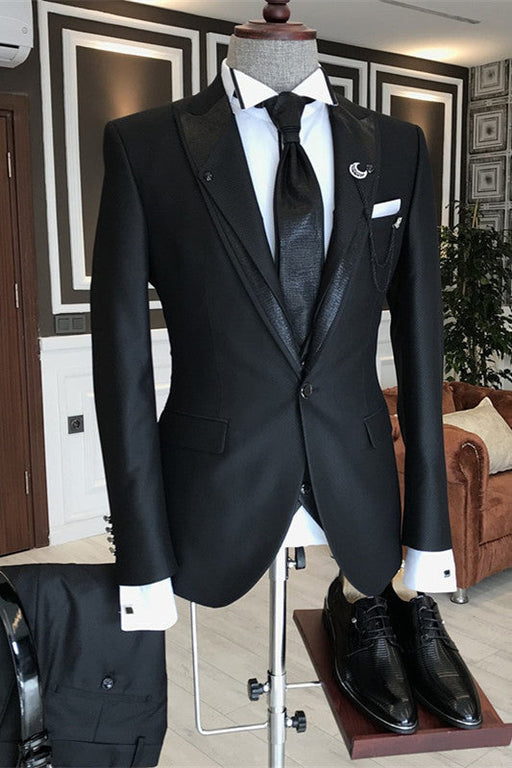 Edson Black Peaked Lapel Three Pieces Bespoke Men Suits For Business