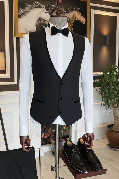 Antonio Bespoke Black Peaked Lapel Three Pieces Business Suits