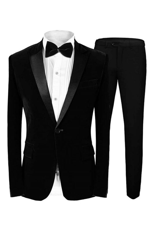 Brain Formal Black Peaked Lapel Two Pieces Velvet Prom Suits For Men