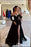 Black Prom Dress Long A Line Pleated High Slit