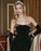 Black Prom Dress Long Mermaid Velvet with Beadings Gloves Sleeveless