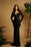 Black Prom Dress Long Sleeve V Neck Gown with Beads