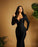 Black Prom Dress Long Sleeve V Neck Gown with Beads